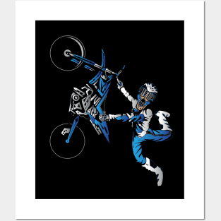 Dirtbiker Motocross Freestyle Fly Blue. Posters and Art